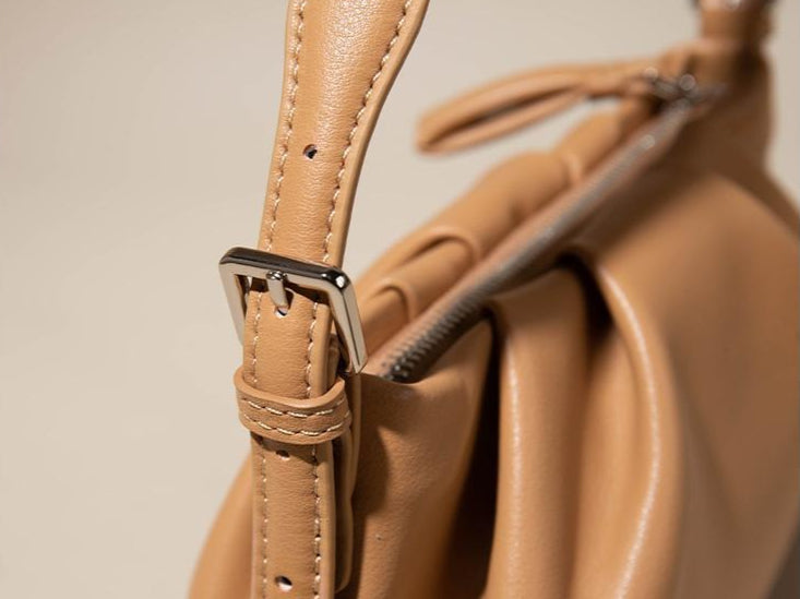 The Soft Genuine Leather Ruched Hobo Shoulder Bag with Adjustable Strap