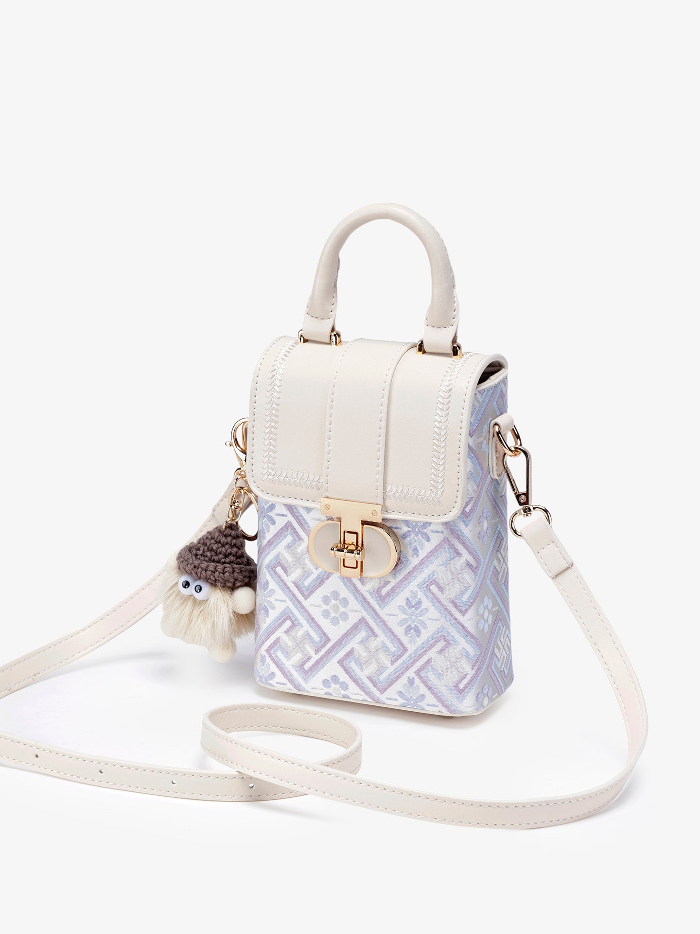 Elegant Oriental Embroidery Vegan Eco-Leather Mini Clutch Bag with Charm