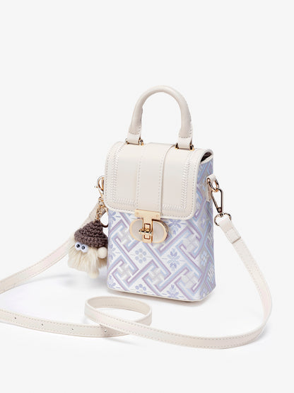 Elegant Oriental Embroidery Vegan Eco-Leather Mini Clutch Bag with Charm