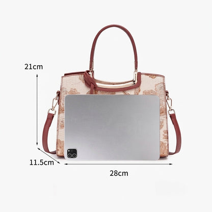 Romantic Floral Vegan Eco-Leather Tote Clutch Bag with Hollow Metal Charm