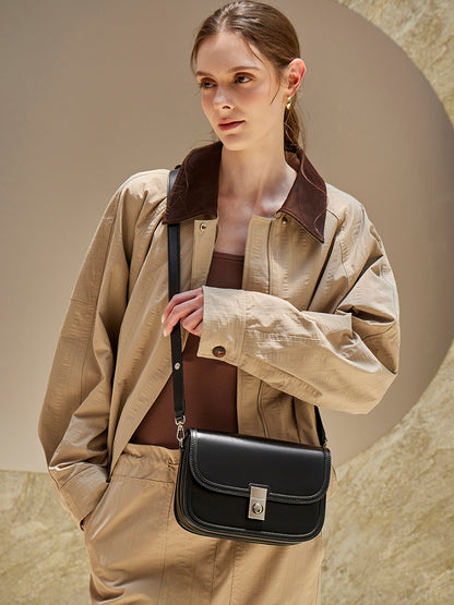 Borsa vintage a spalla e messenger in vera pelle liscia di vacchetta