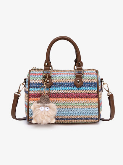 Romantic Striped Woven Vegan Eco‑Leather Mini Boston Clutch Bag