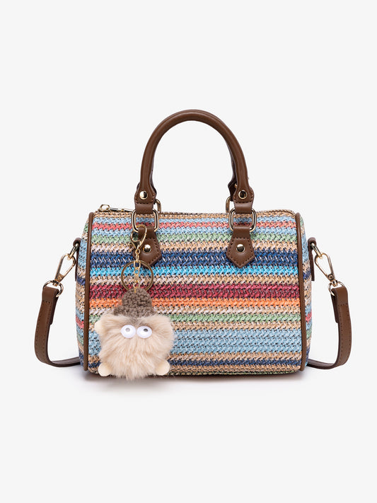 Romantic Striped Woven Vegan Eco‑Leather Mini Boston Clutch Bag