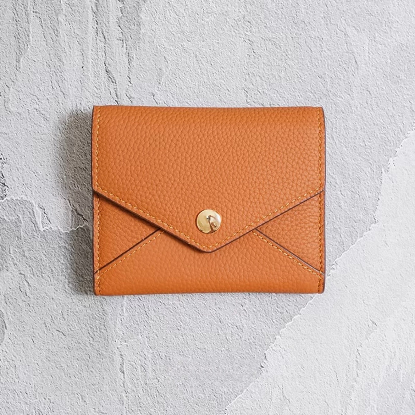 Envelope-Designed Genuine Leather Short Wallet