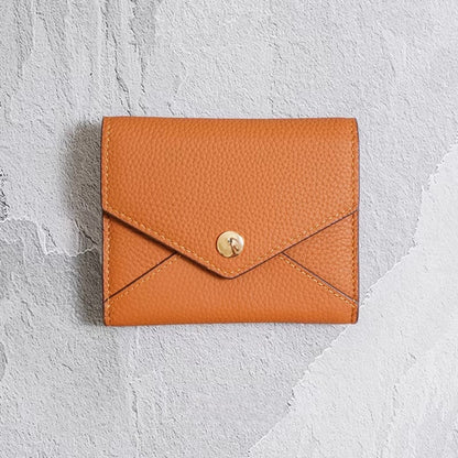 Envelope-Designed Genuine Leather Short Wallet