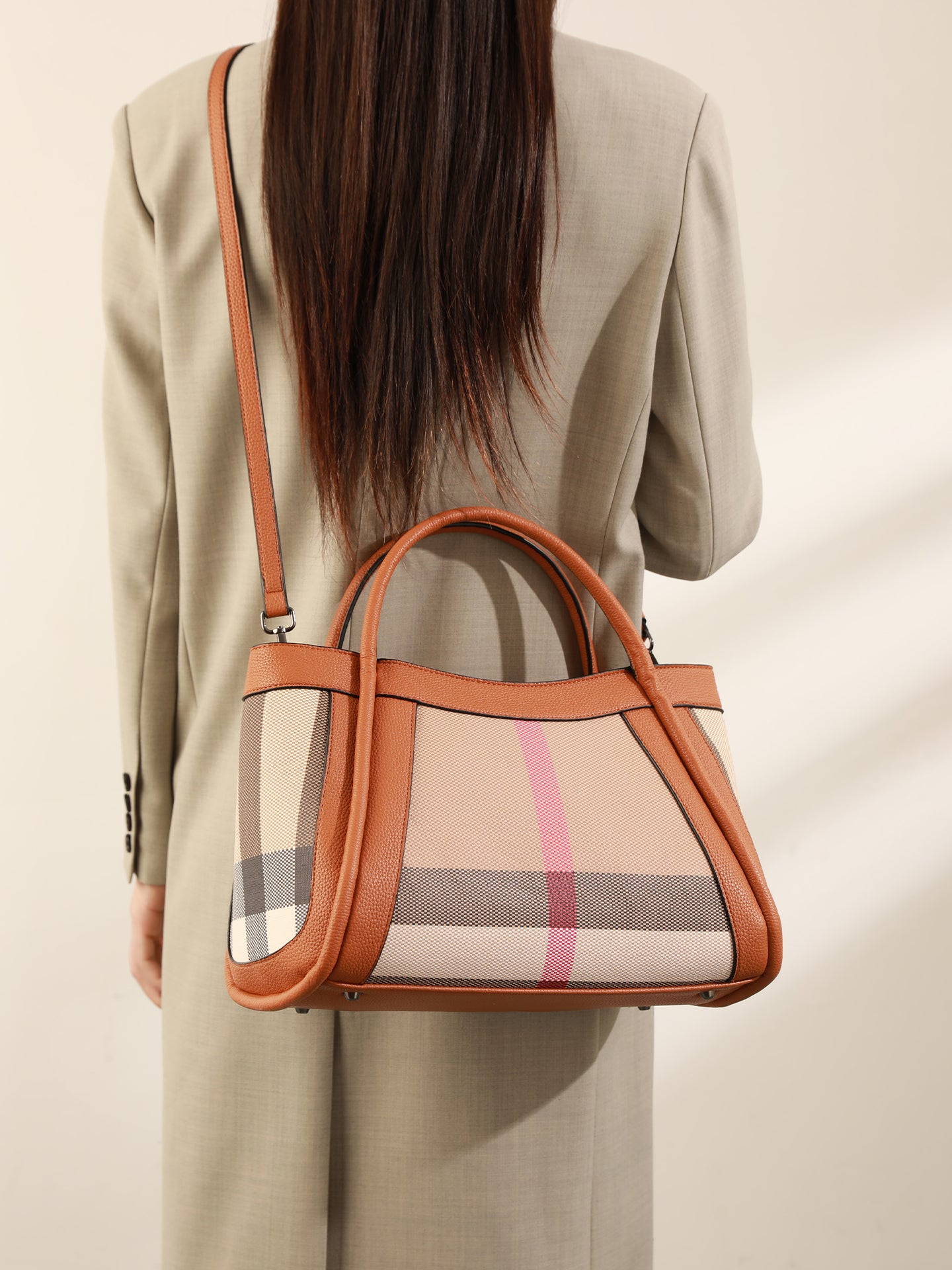 Sophisticated British Plaid Vegan Eco-Leather Tote Clutch Bag
