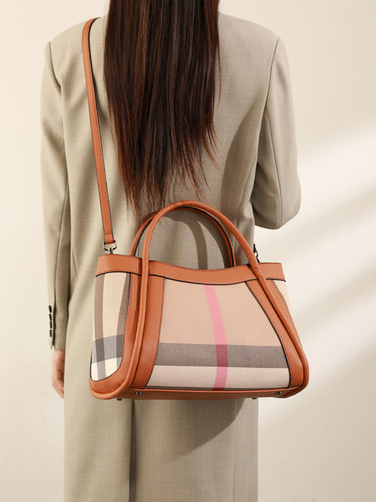 Sophisticated British Plaid Vegan Eco-Leather Tote Clutch Bag