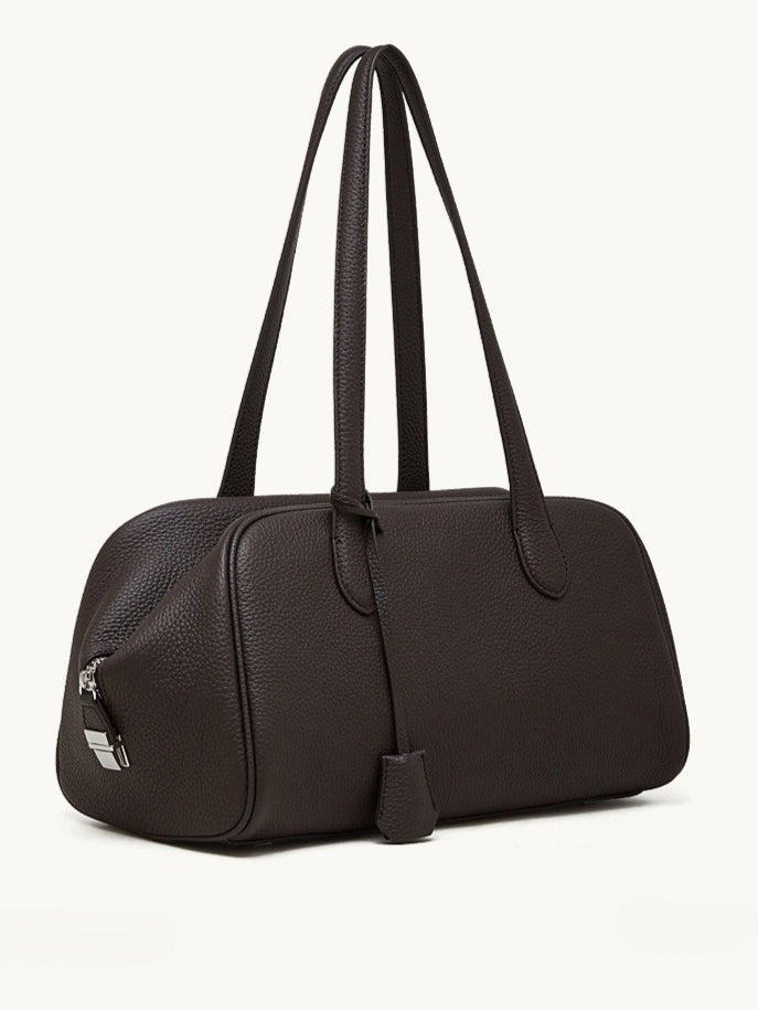 حقيبة مودرن إيست-ويست جلد طبيعي | حقيبة بولينغ بسيطة من جلد الحصى