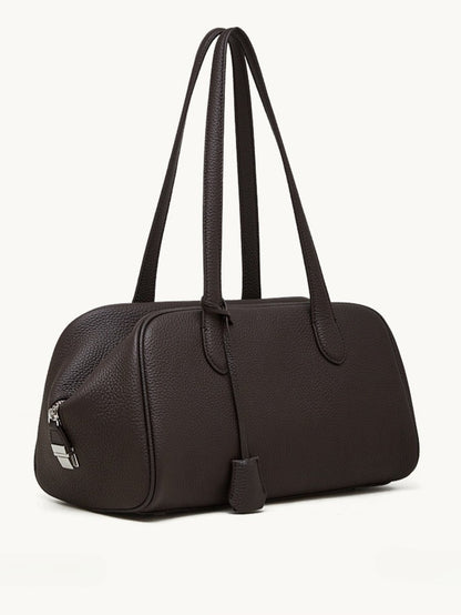 حقيبة مودرن إيست-ويست جلد طبيعي | حقيبة بولينغ بسيطة من جلد الحصى