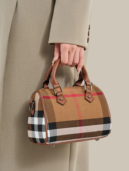 Iconic British Plaid Vegan Eco-Leather Boston Clutch Bag