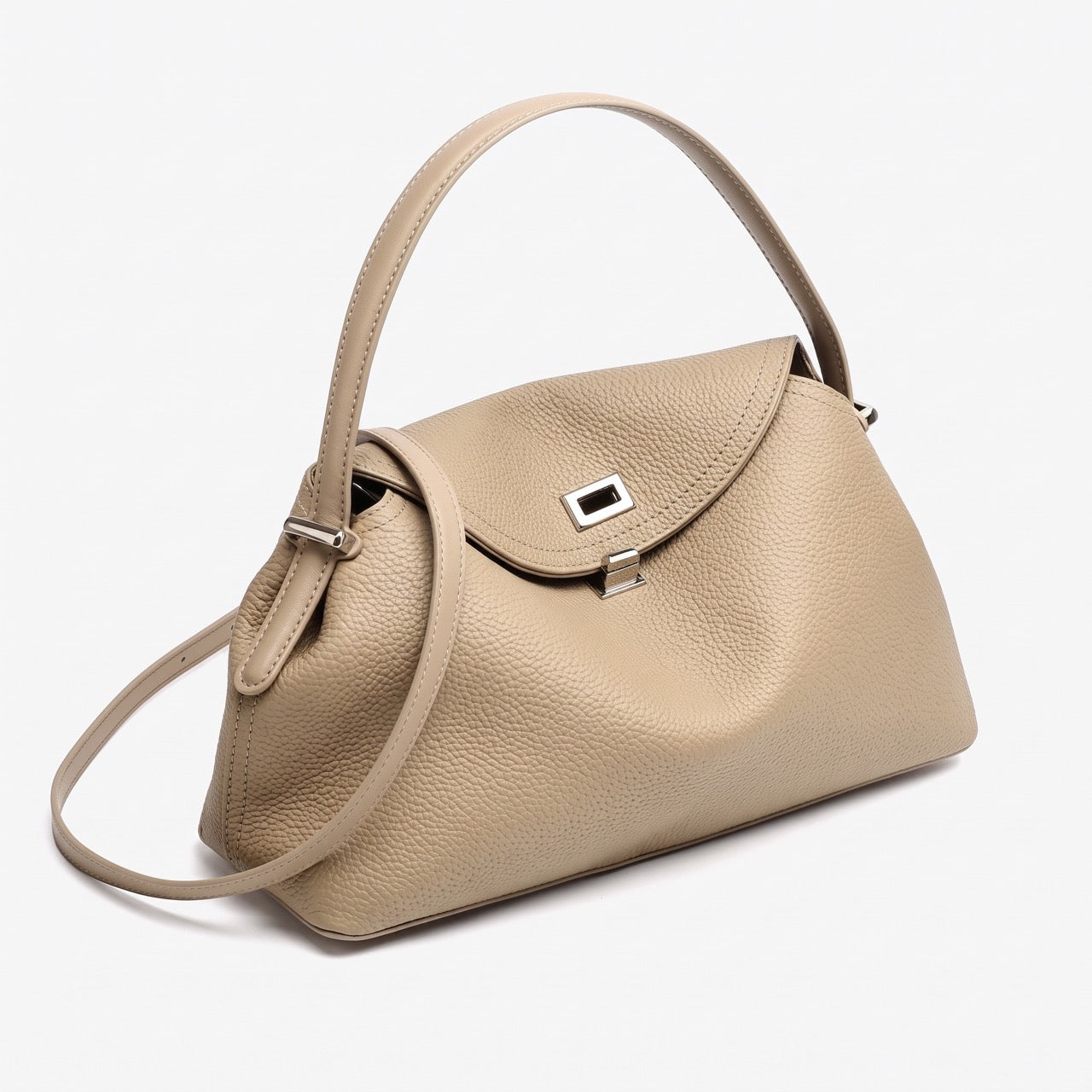 Slouchy Pebbled Genuine Leather Pillow Flip Clutch Bag