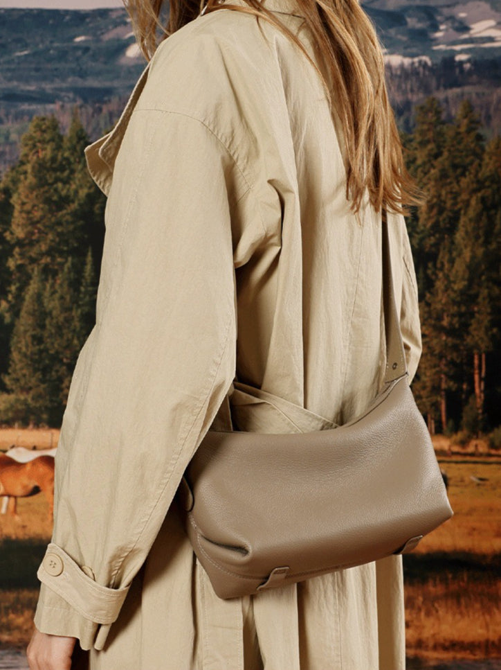 Casual Slouchy Pebbled Genuine Leather Hobo Clutch Bag