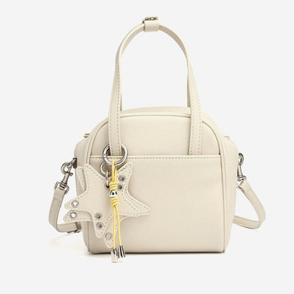 Chic Petite Genuine Leather Mini Boston Clutch Bag with Playful Star Charm