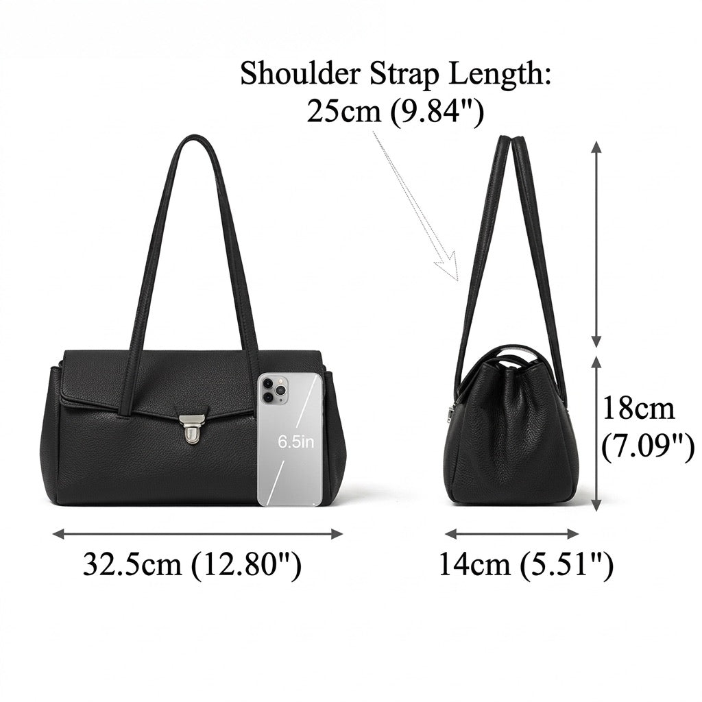 Sac pochette fourre-tout en cuir véritable à texture grainée grain de riz élégante