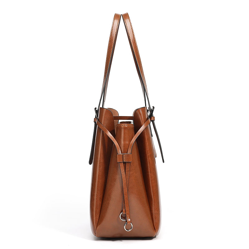 Classic Maillard Genuine Leather Large Capacity Tote Clutch Bag