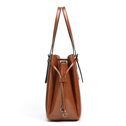 Classic Maillard Genuine Leather Large Capacity Tote Clutch Bag