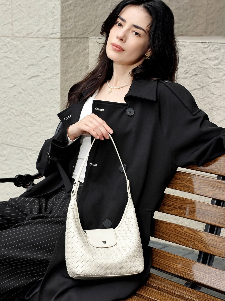 Elegant Woven Genuine Leather Hobo Clutch Bag