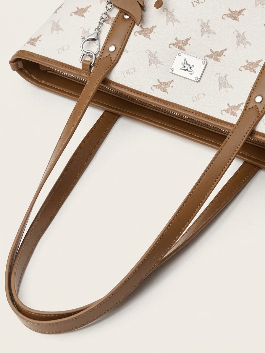 Ampia borsa a spalla tote di lusso vintage con monogramma Flying Elephant