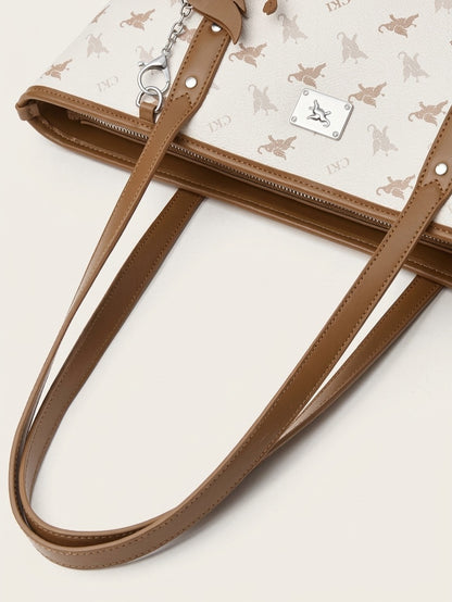 Ampia borsa a spalla tote di lusso vintage con monogramma Flying Elephant