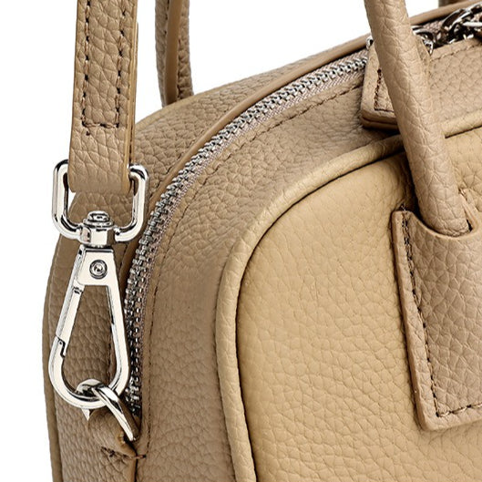 Cushiony Pebbled Genuine Leather Mini Boston Clutch Bag