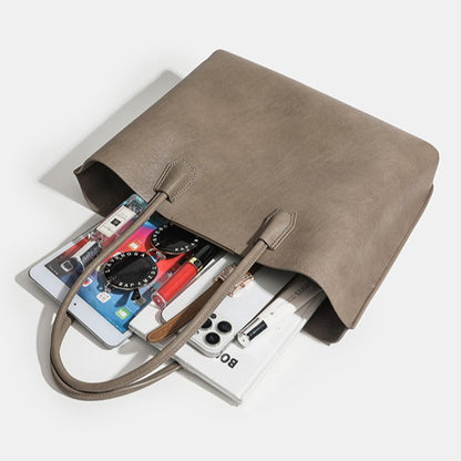 Minimalist Soft Genuine Leather Magnetic Slouchy Tote Shoulder Bag