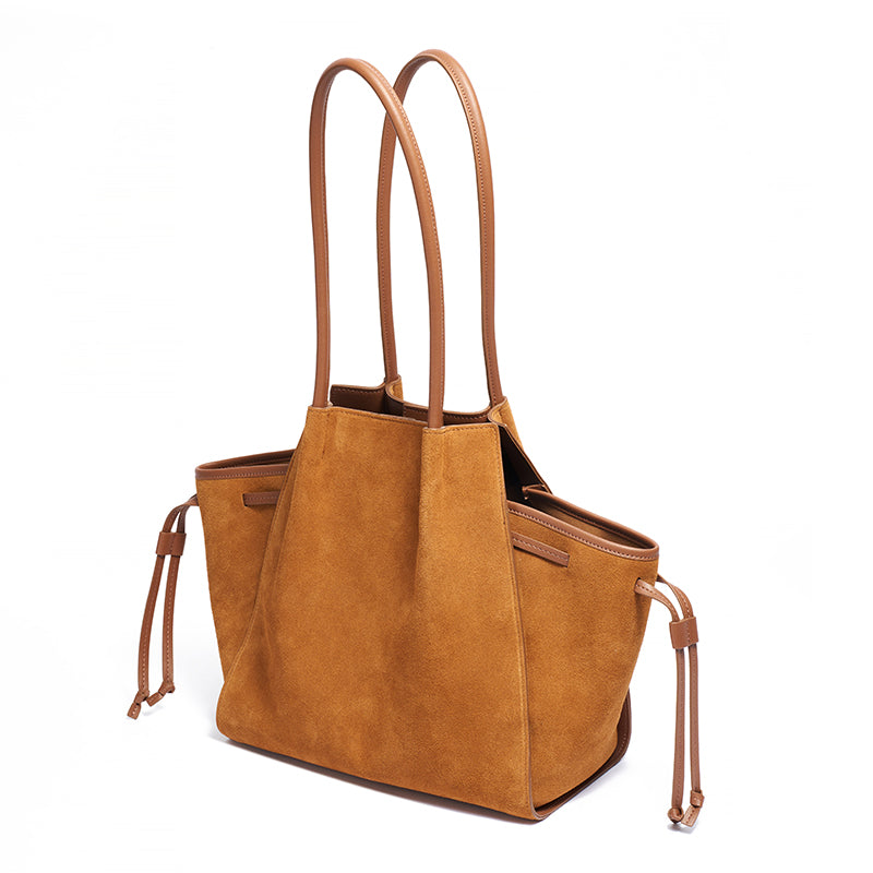Vintage Slouchy Suede Genuine Leather Tote Clutch Bag