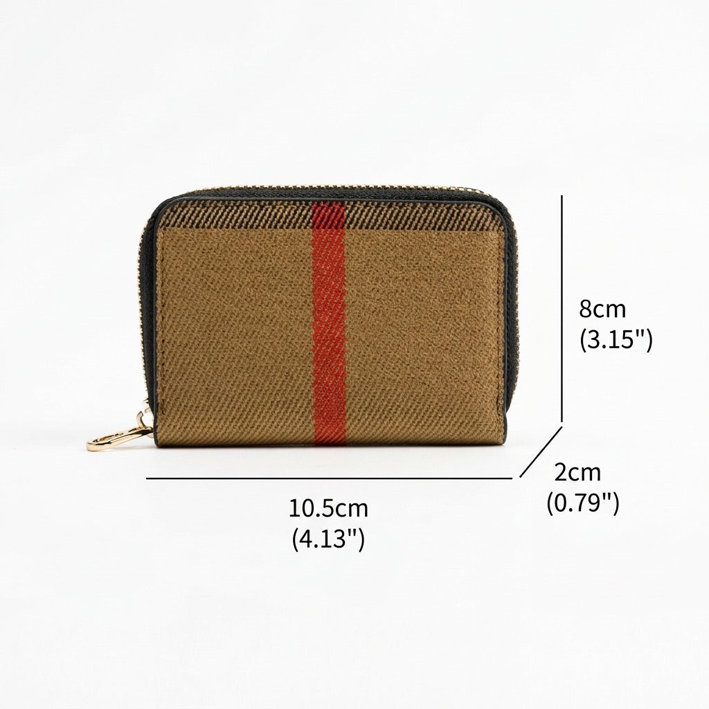 Portacarte vintage in tela stile tartan con cerniera
