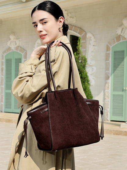 Vintage Slouchy Suede Genuine Leather Tote Clutch Bag
