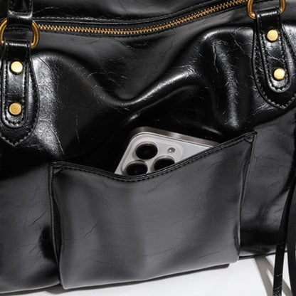 French Style Slouchy Genuine Leather Crossbody Tote Bag