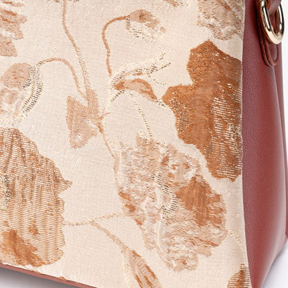 Quiet Luxe Floral Vegan Eco-Leather Clutch Bag with Leaf Charm