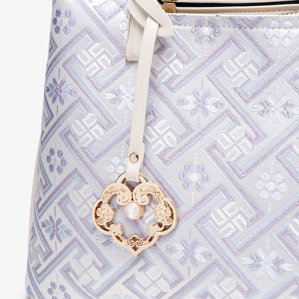 Classic Brocade Vegan Eco-Leather Mini Tote Clutch Bag with Hollow Charm