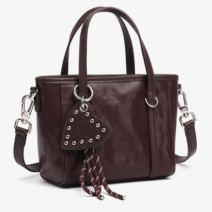 Sculpted Genuine Leather Mini Tote Crossbody Bag with Signature Heart Charm