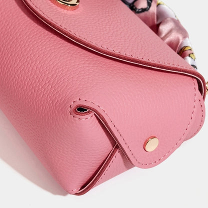 Borsa elegante retrò a spalla e tracolla in vera pelle con catena e foulard di seta