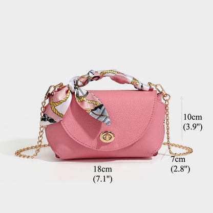 Borsa elegante retrò a spalla e tracolla in vera pelle con catena e foulard di seta