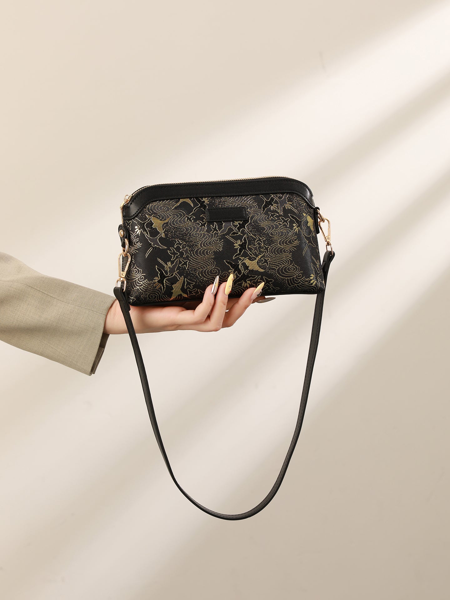 Opulent Crane Pattern Vegan Eco-Leather Clutch Bag