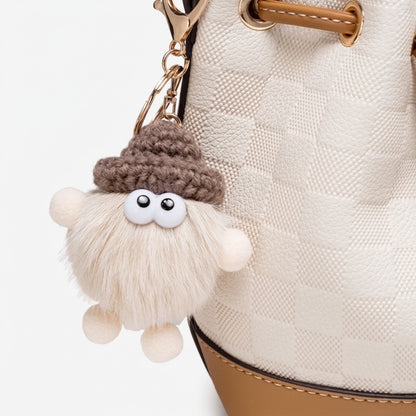 Vintage Schachbrettmuster vegane Eco-Leder Bucket Clutch Tasche mit flauschigem Charm