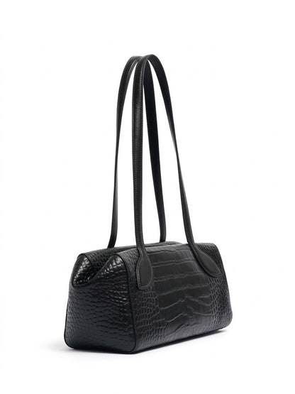 Sleek Luxe Croc Embossed Genuine Leather Bowling Clutch Bag