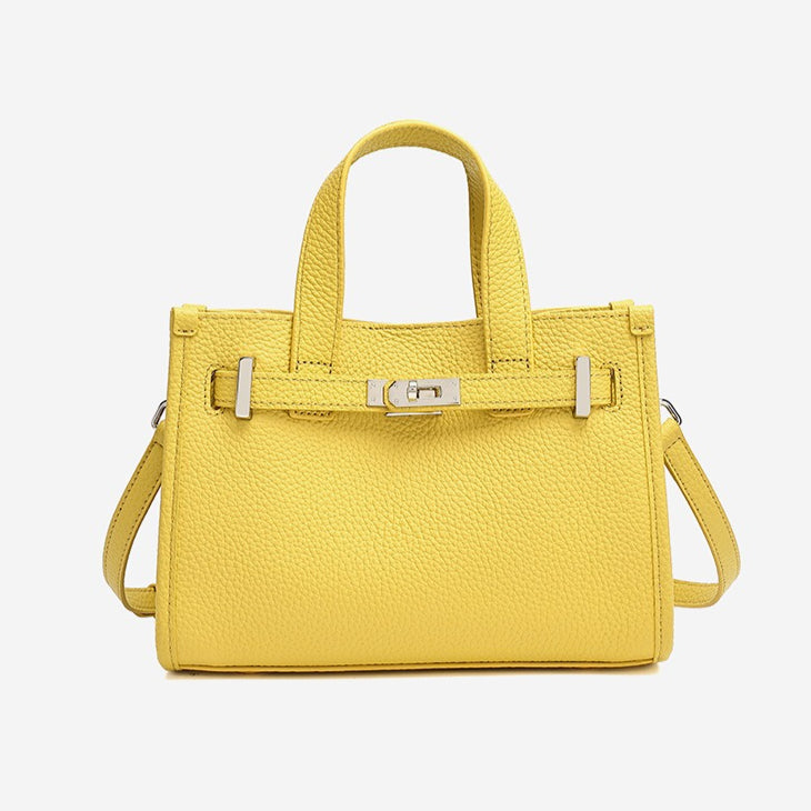 Minimalist Pebbled Genuine Leather Kelly Clutch Bag with Metal Turn Lock