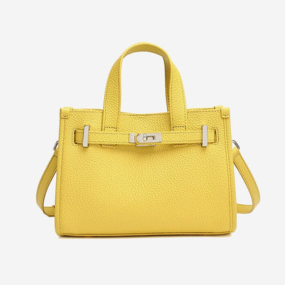 Minimalist Pebbled Genuine Leather Kelly Clutch Bag with Metal Turn Lock
