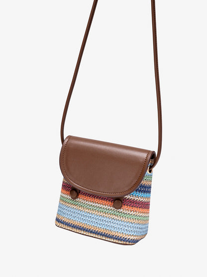 Vibrant Vegan Eco-leather Rainbow Stripe Mini Crossbody Bag
