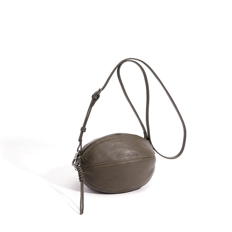 Modern Supple Genuine Sheepskin Leather Oval Rugby Clutch Bag