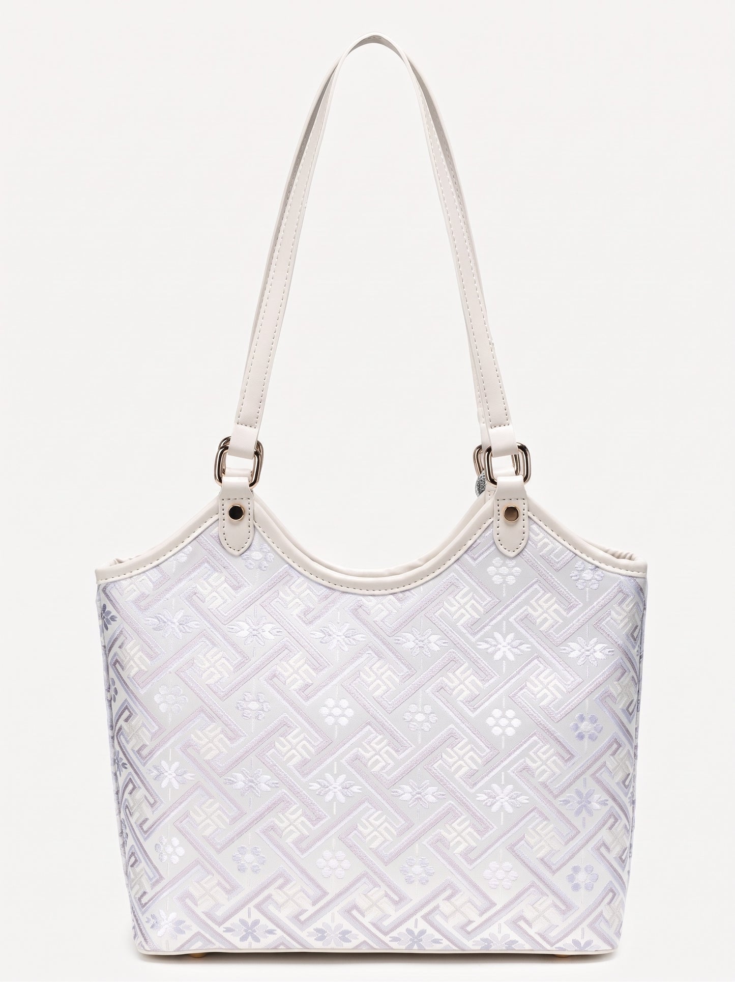 Refined Brocade Vegan Eco-Leather Tote Clutch Bag with Intricate Tassel Charm