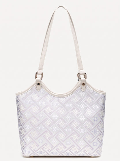 Refined Brocade Vegan Eco-Leather Tote Clutch Bag with Intricate Tassel Charm