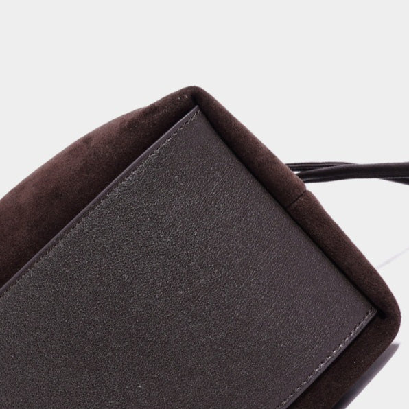 Chic Suede Leather Drawstring Bucket Bag with Horse Charm