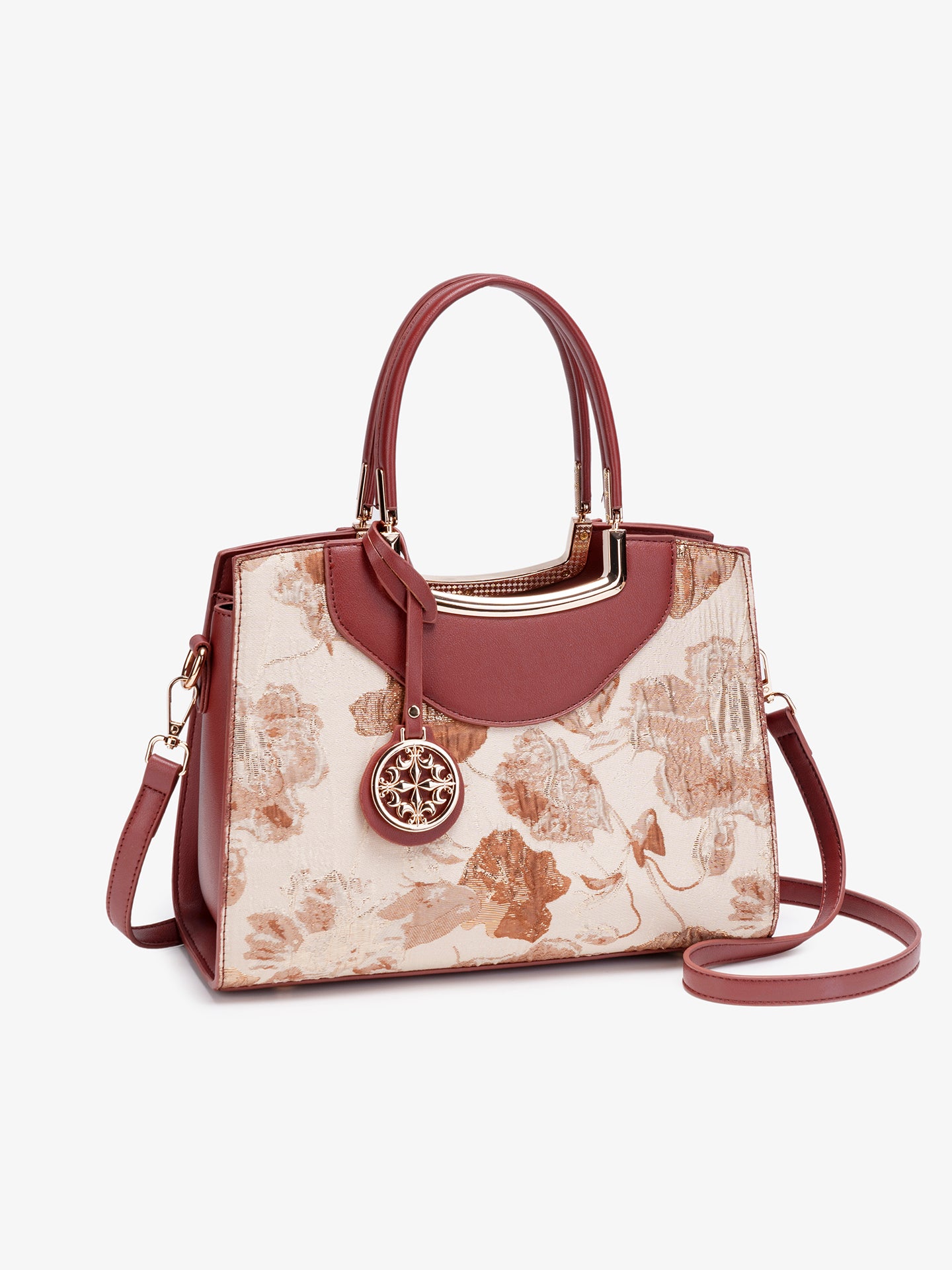 Graceful Floral Vegan Eco-Leather Clutch Bag with Round Metal Charm