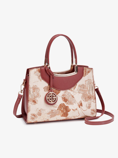 Graceful Floral Vegan Eco-Leather Clutch Bag with Round Metal Charm