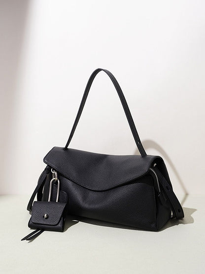 Mellow Pebbled Genuine Leather Flap Clutch Bag with Coin Pouch