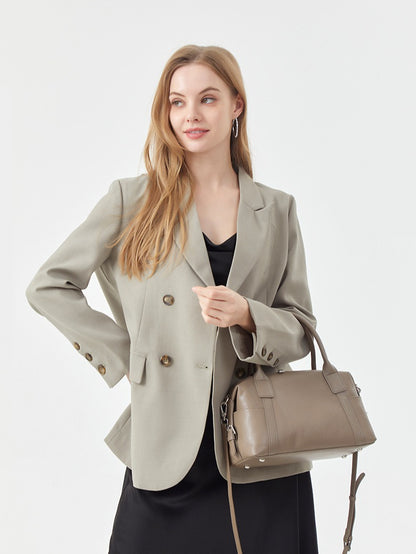 Minimalist Barrel Genuine Leather Satchel
