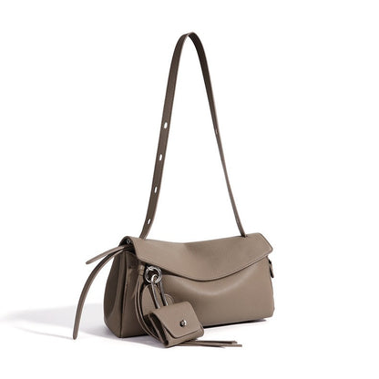 Sculptural Slouchy Genuine Leather Flap Clutch Bag with Mini Coin Pouch
