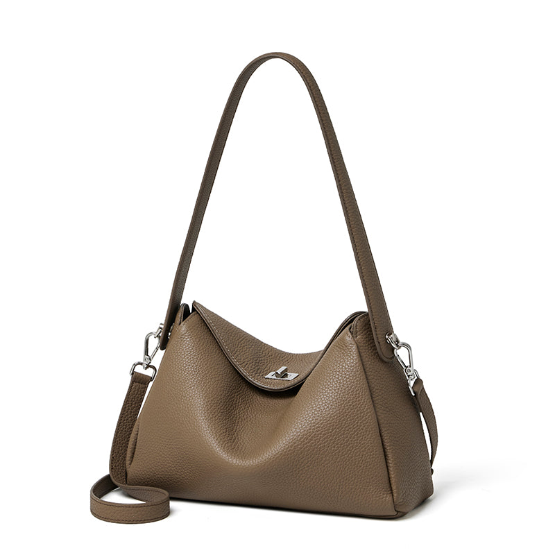 Nonchalant Lychee-Grain Genuine Leather Crossbody Hobo Bag